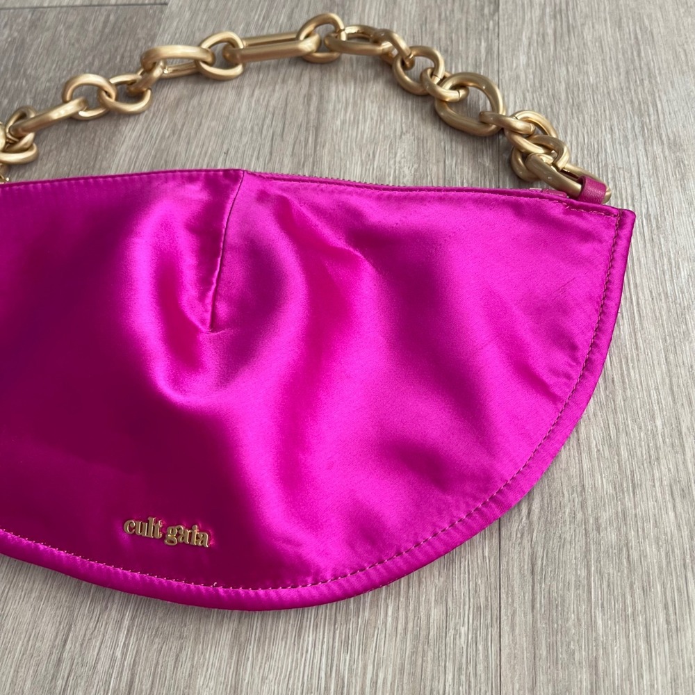 Cult Gaia Estrella Mini Anemone Pink Satin Gold Chain Shoulder Bag Chic Glam Y2K - Picture 6 of 12